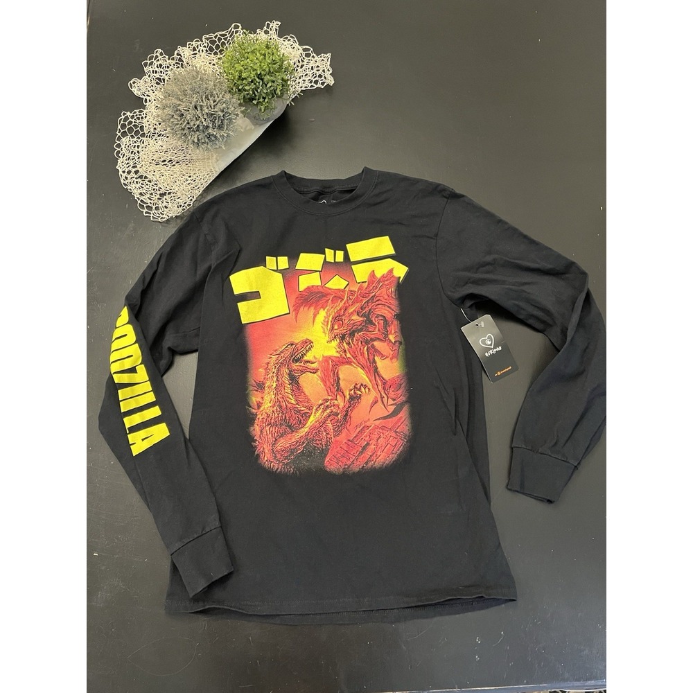 CrunchyRoll NWT Black Long Sleeve Godzilla Anime Graphic Tee Shirt Sz M Kaiju